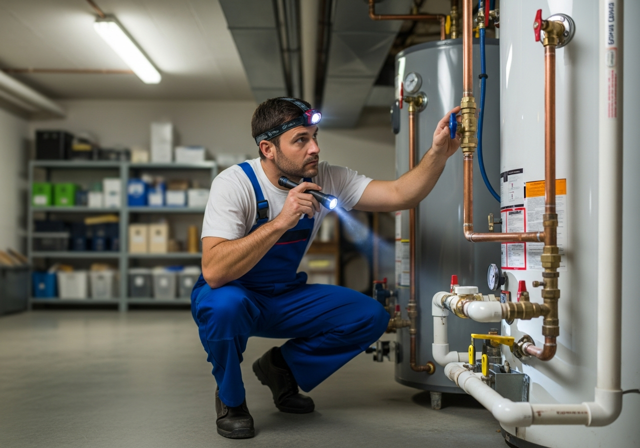 Plumber inspecting plumbing in Altadena home