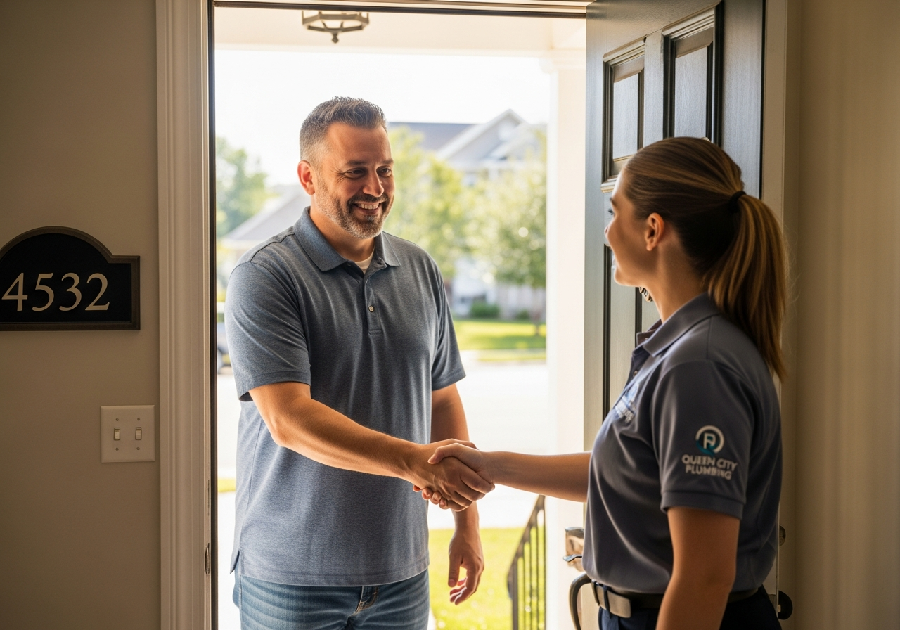 Happy Los Angeles homeowner with plumber