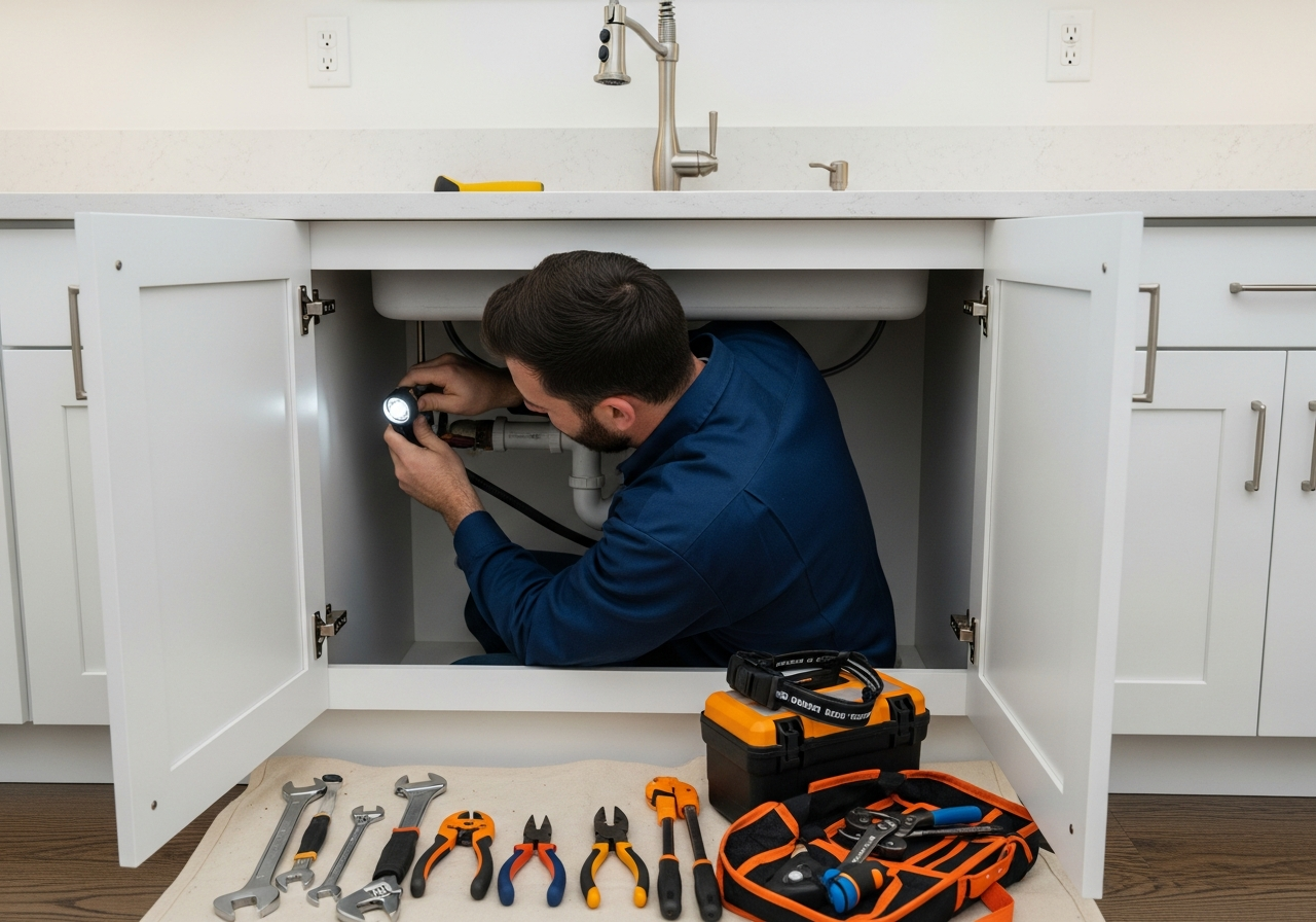 Kitchen sink plumbing repair in Pasadena home