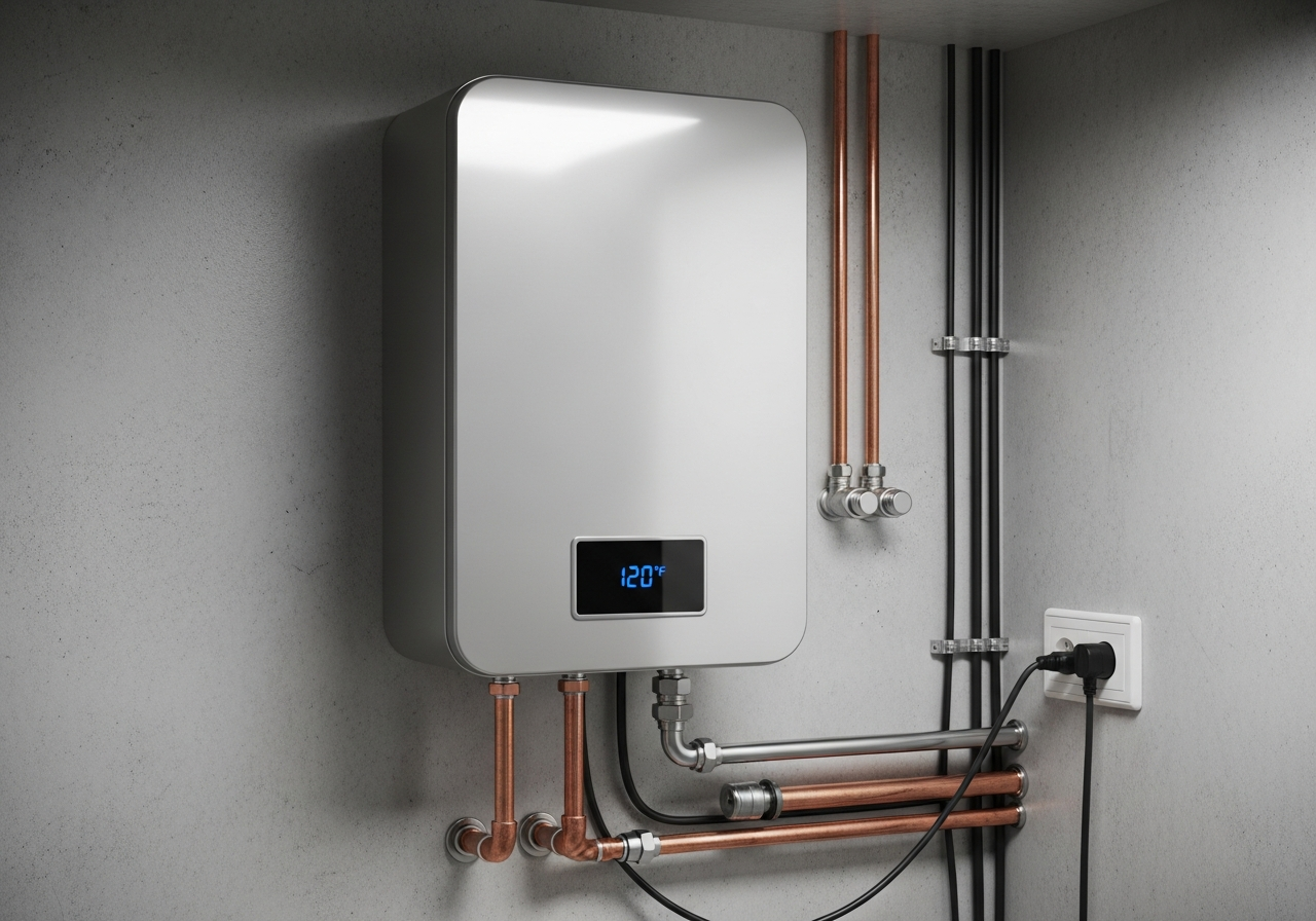 Wall-mounted tankless water heater installation