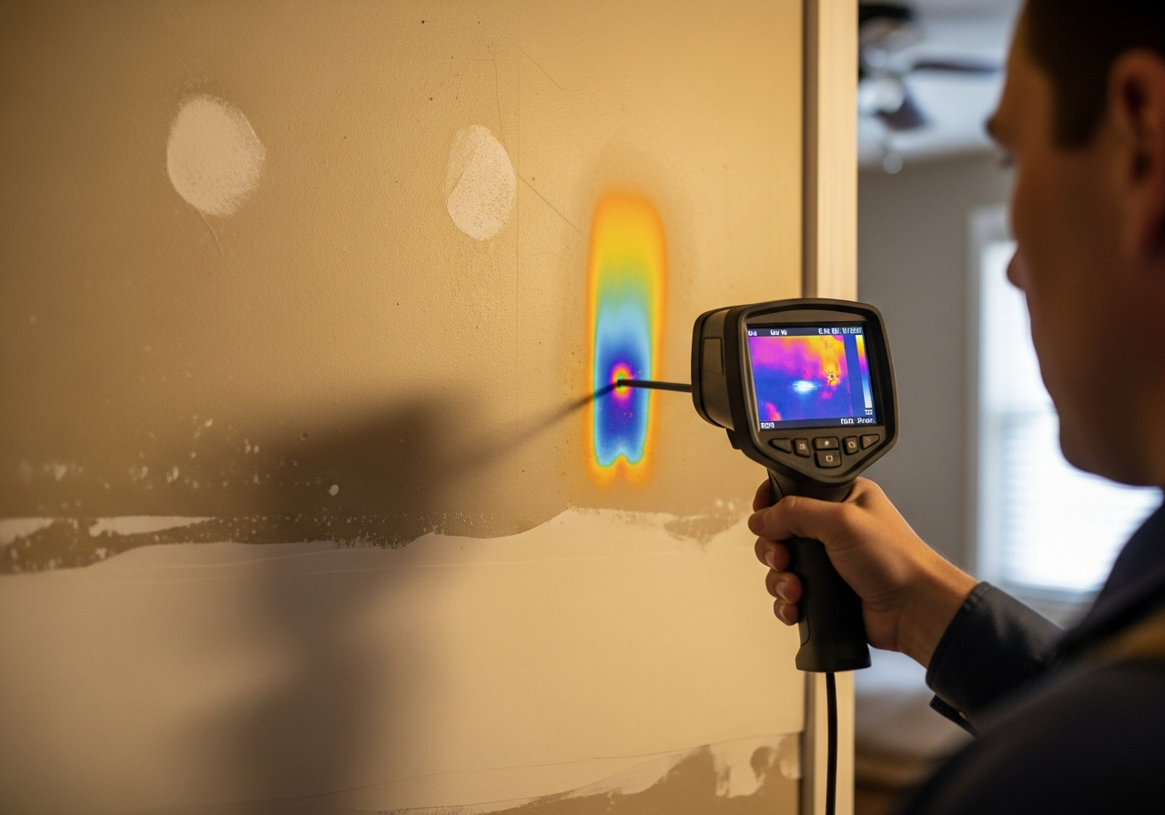 Thermal leak detection equipment finding hidden water leak