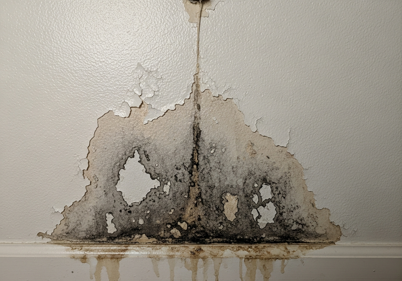 Water damage on wall from hidden leak