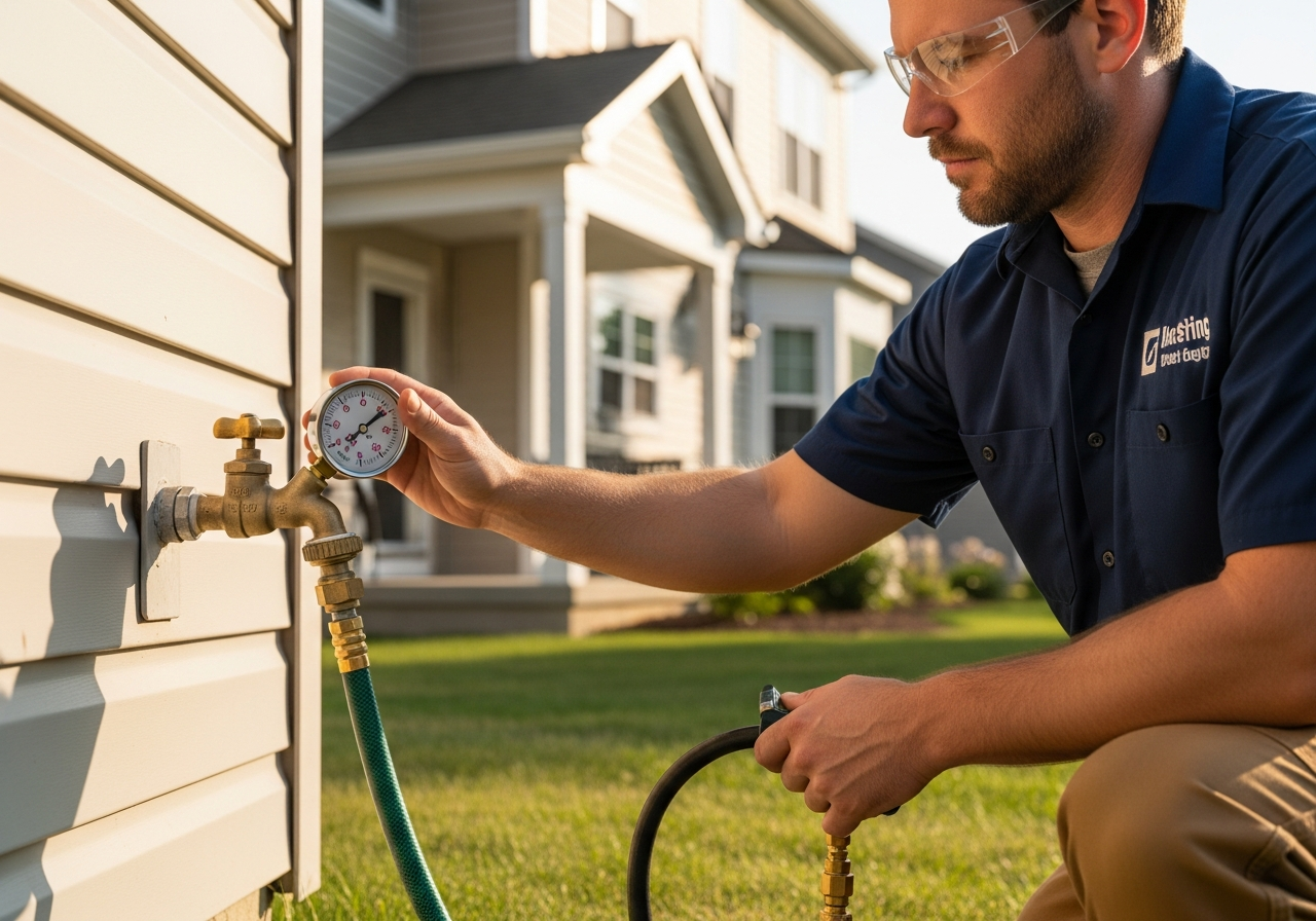 Water pressure testing equipment in use