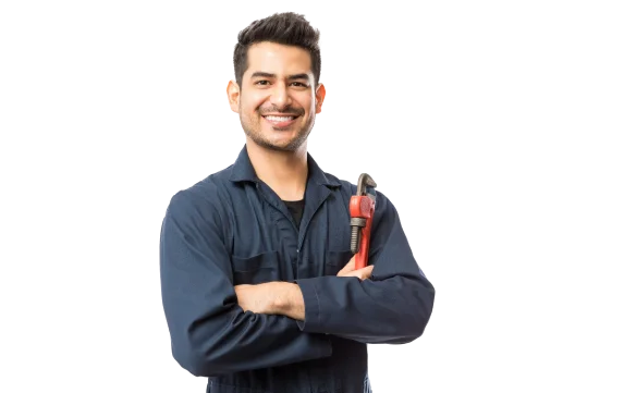 Photo of a plumber with a wrench